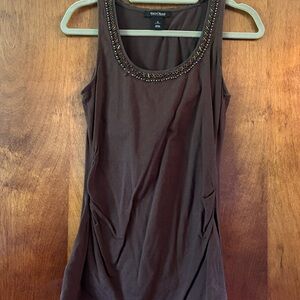 White House Black Market Gray Embellished Fitted Tank Top